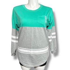 Rue 21 Womens Positive Vibes Sporty Sweatshirt Pullover Long Sleeve Gray Teal La